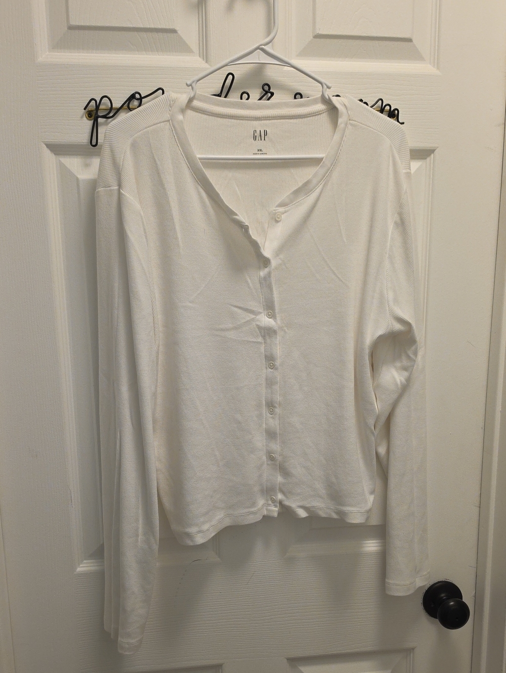 GAP XXL Women's Ribbed White Button-Front Long Sleeve Top